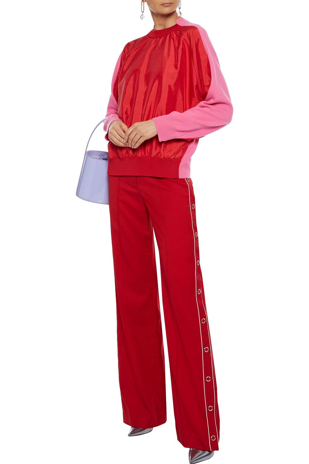 SIMKHAI Snap-detailed wool-blend twill wide-leg pants