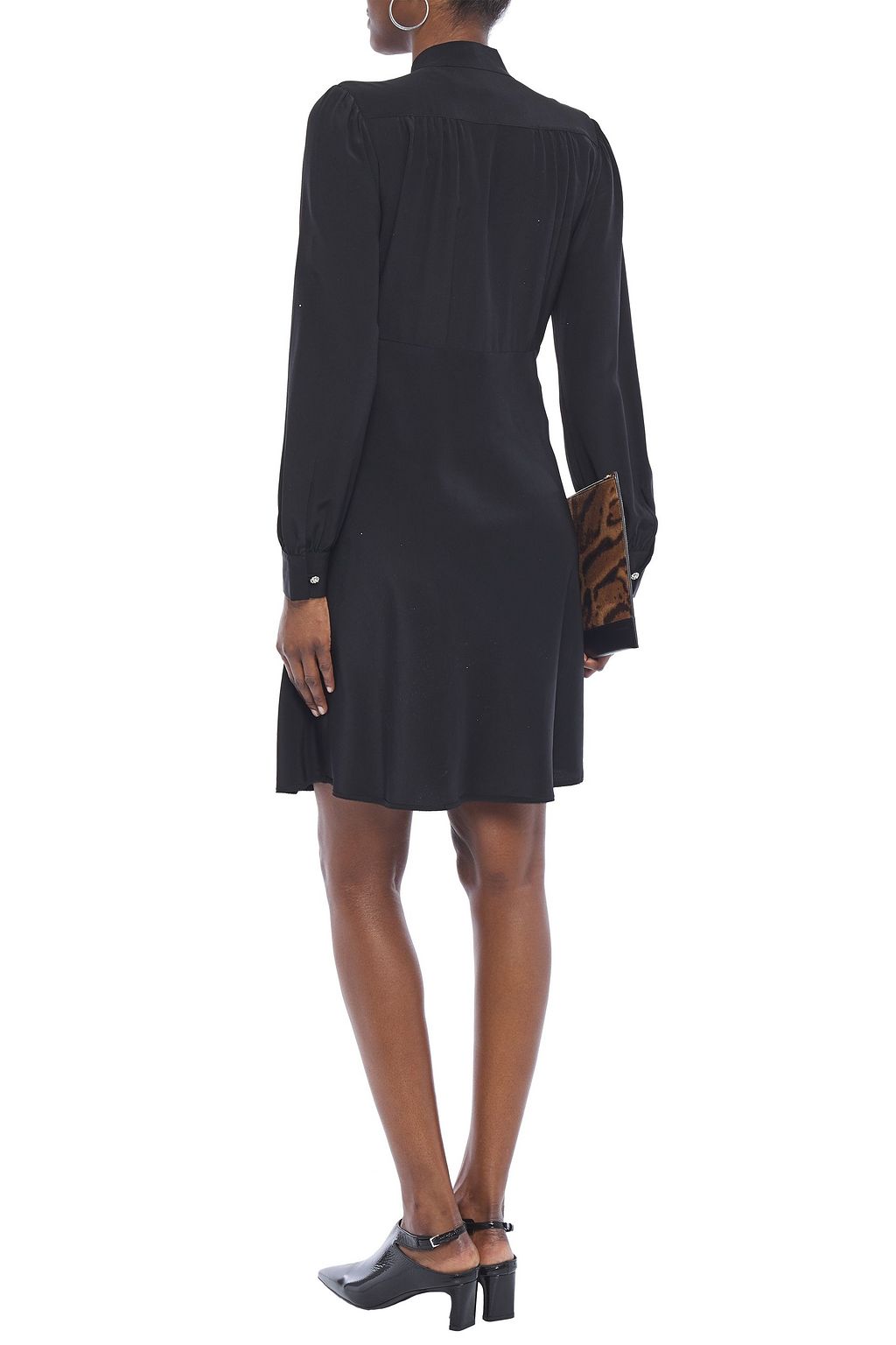 MCQ ALEXANDER MCQUEEN Pussy-bow crystal-embellished pintucked silk crepe de chine mini dress
