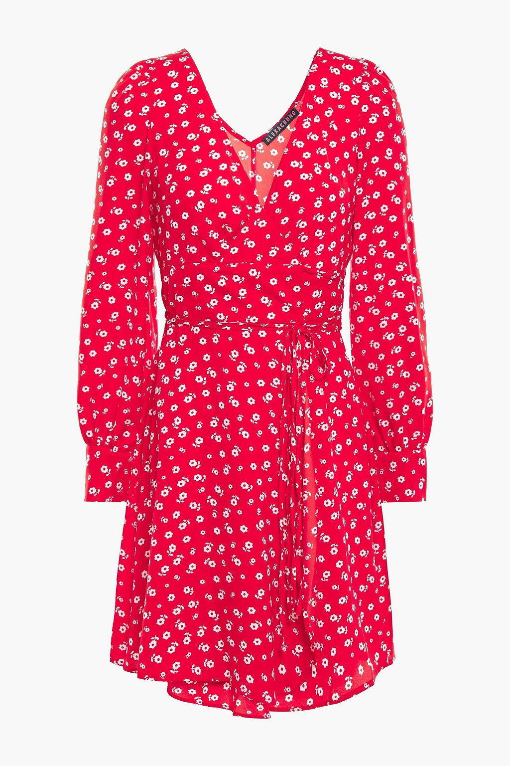 red floral wrap mini dress