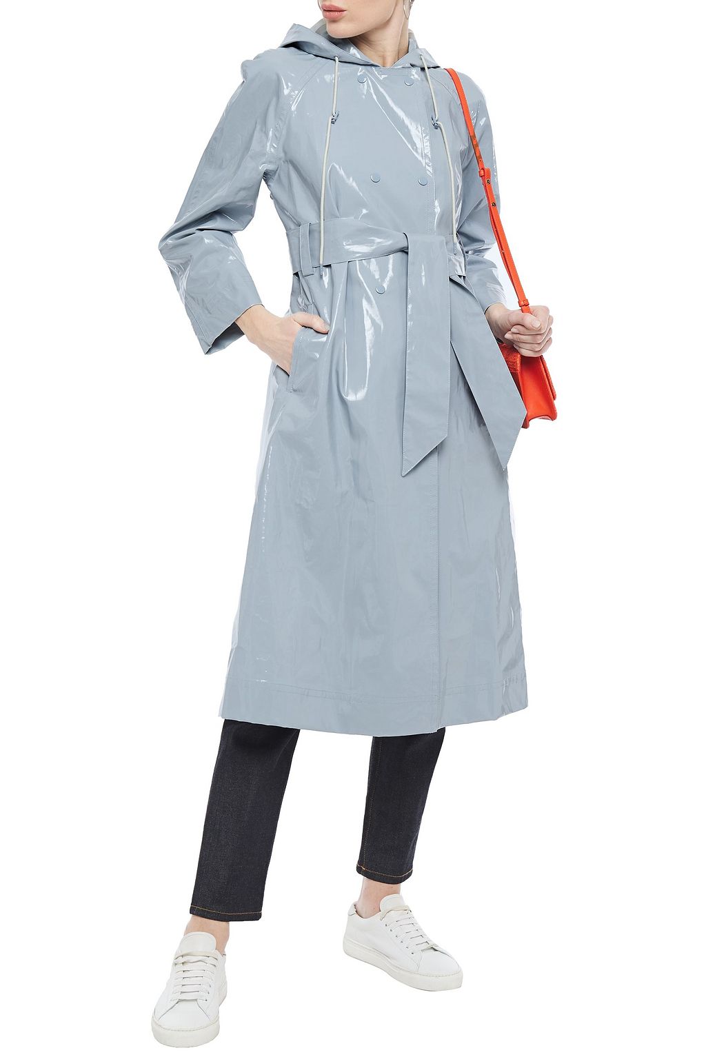ALEXACHUNG Belted coated cottonblend hooded raincoat THE