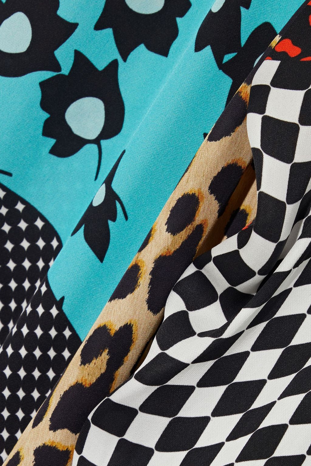 ALICE + OLIVIA Jetti patchwork printed crepe de chine mini dress