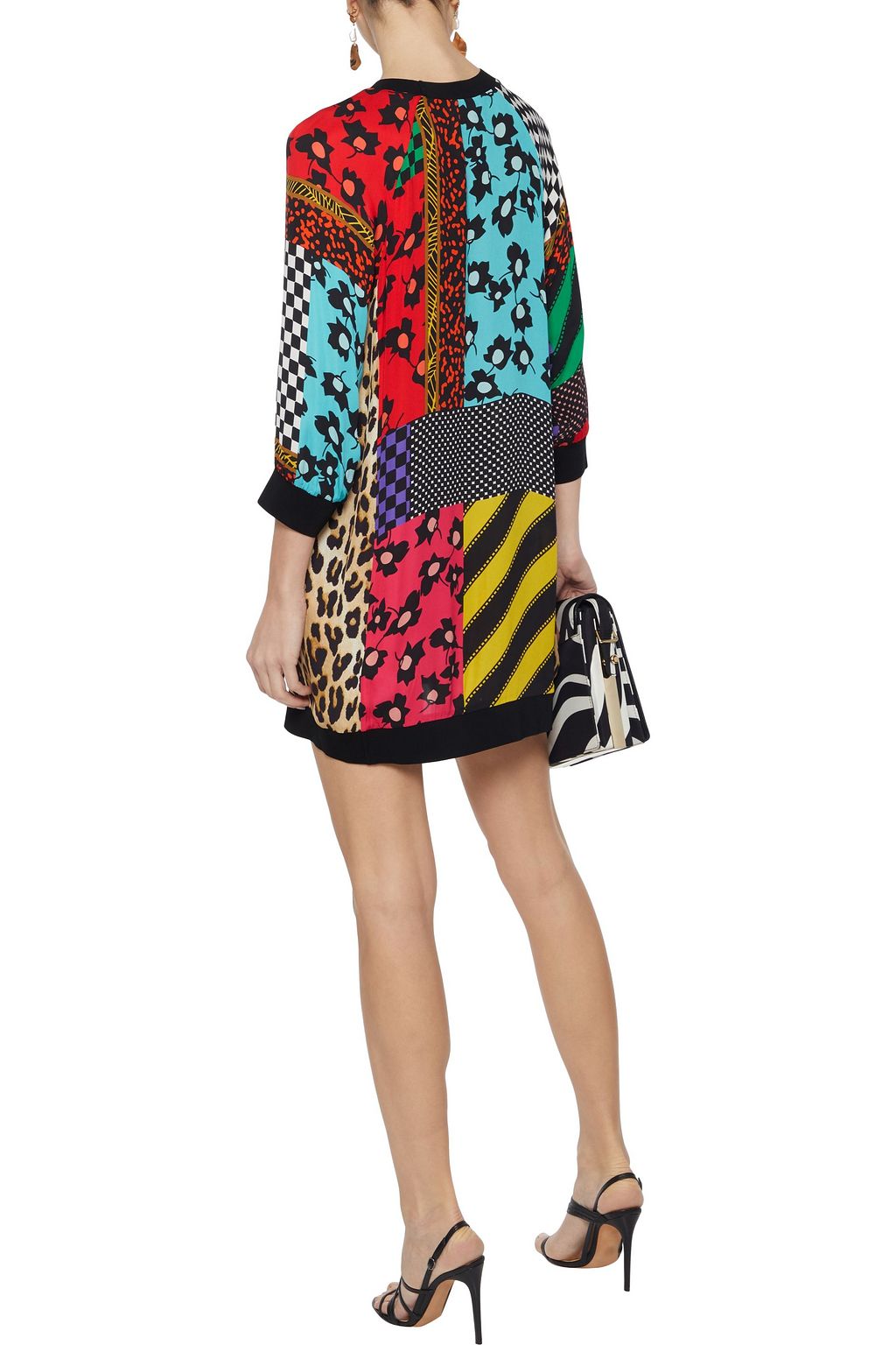 ALICE + OLIVIA Jetti patchwork printed crepe de chine mini dress