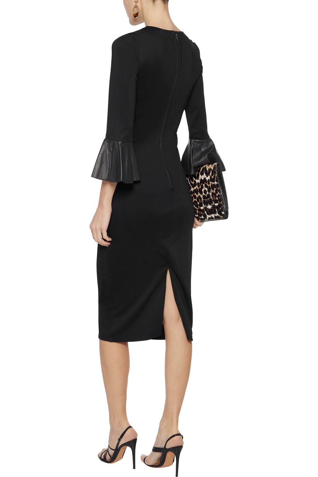 ALICE + OLIVIA Delora leather-trimmed stretch-jersey midi dress
