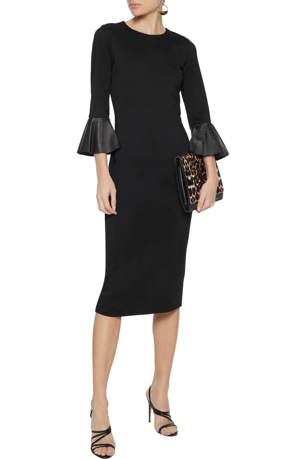 ALICE + OLIVIA Delora leather-trimmed stretch-jersey midi dress