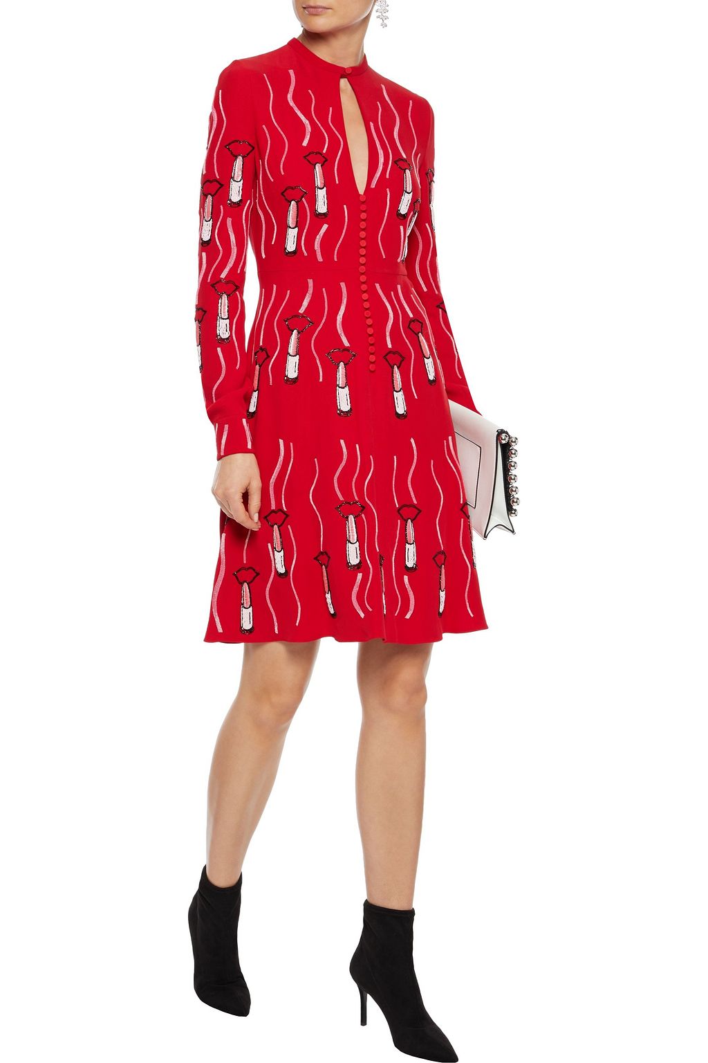 VALENTINO GARAVANI Embellished cutout silk-crepe mini dress