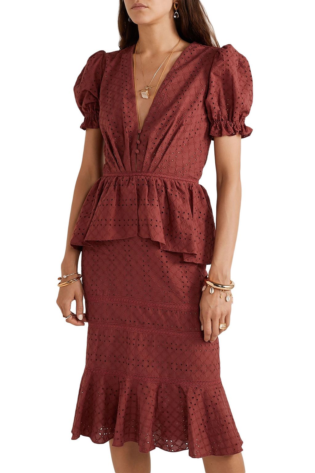 JOHANNA ORTIZ Dandyism Spice broderie anglaise cotton peplum dress