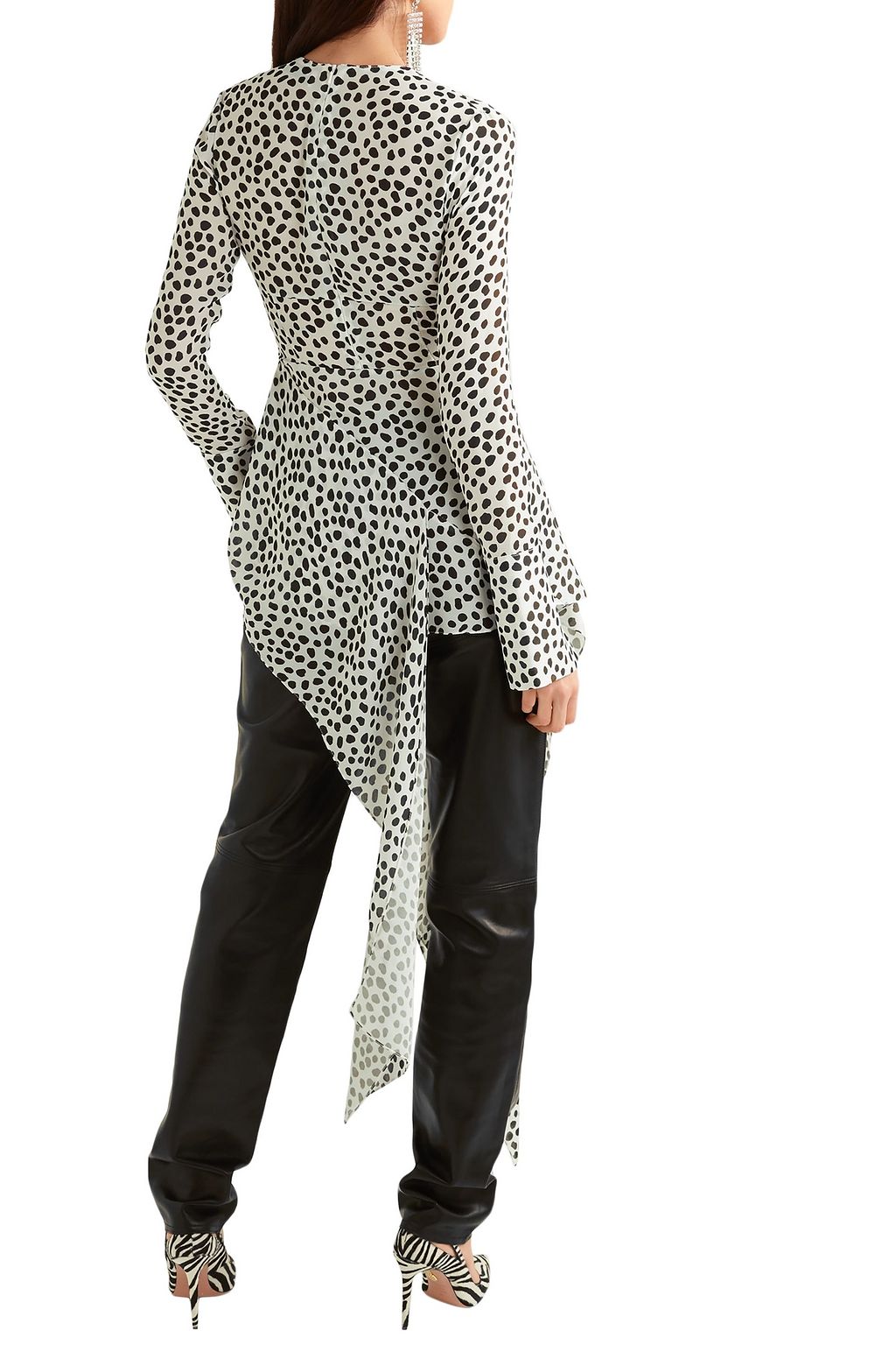 16ARLINGTON Asymmetric polka-dot georgette blouse