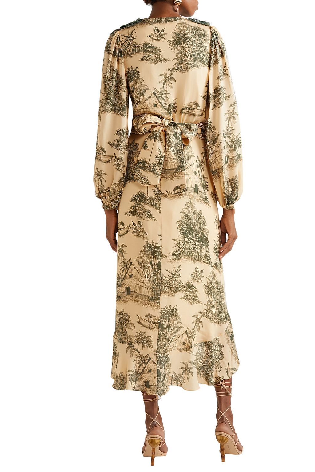JOHANNA ORTIZ Al Son Del Tambor embellished printed silk crepe de chine midi wrap dress