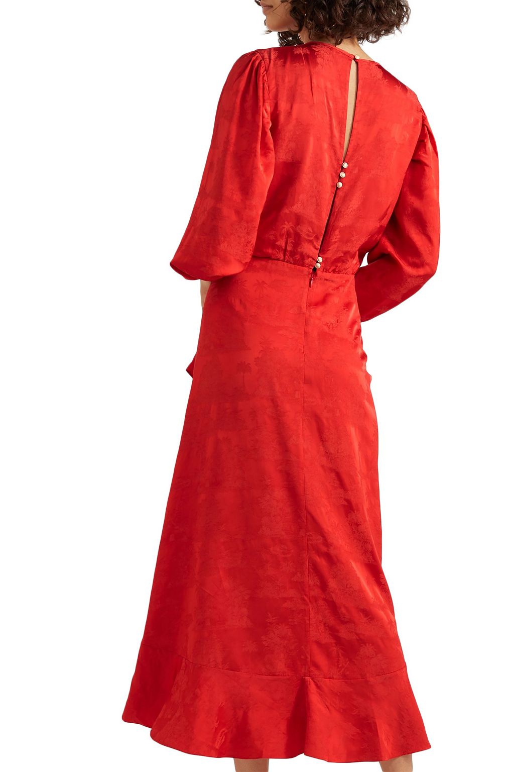 JOHANNA ORTIZ Cuentos Y Relatos ruffle-trimmed silk-satin jacquard midi dress