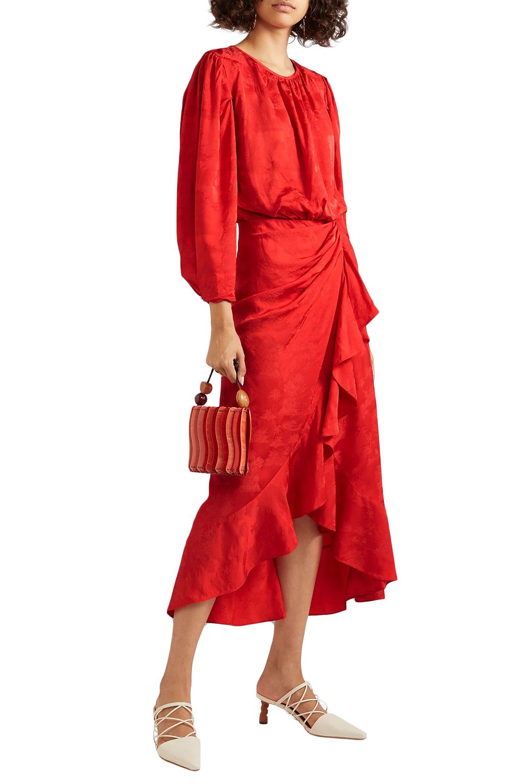 JOHANNA ORTIZ Cuentos Y Relatos ruffle-trimmed silk-satin jacquard midi dress