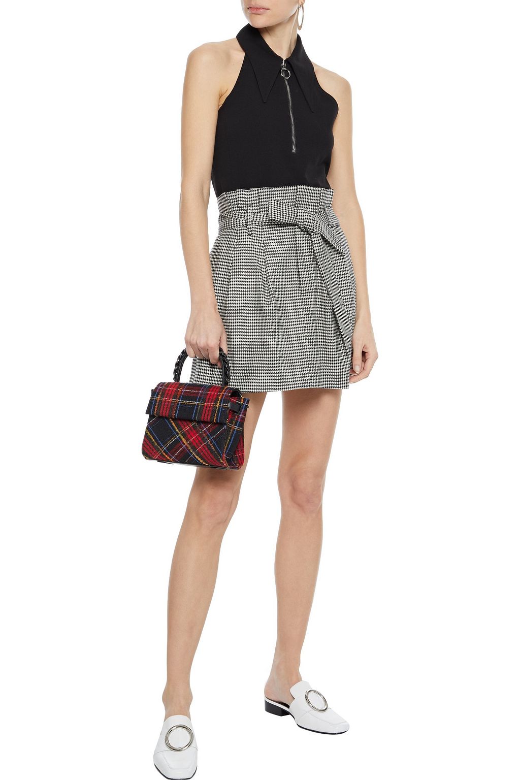 ALICE + OLIVIA Zoya belted houndstooth woven mini skirt