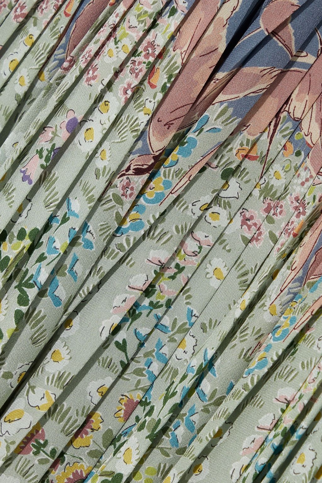 VALENTINO GARAVANI Pleated printed silk crepe de chine maxi dress
