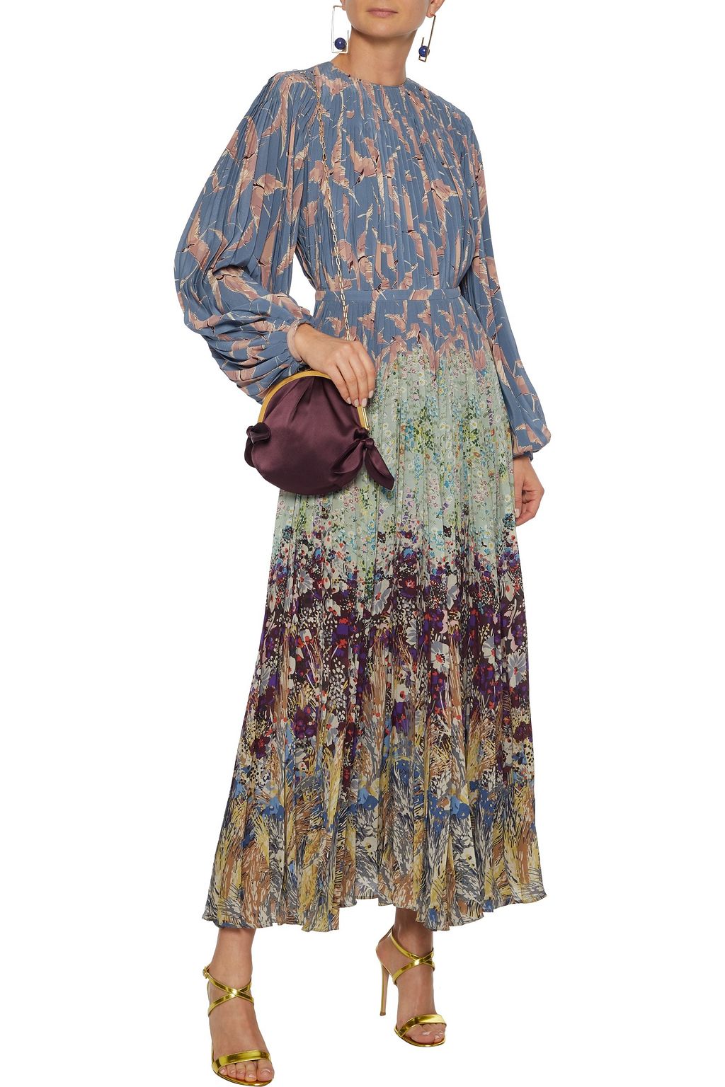 VALENTINO GARAVANI Pleated printed silk crepe de chine maxi dress