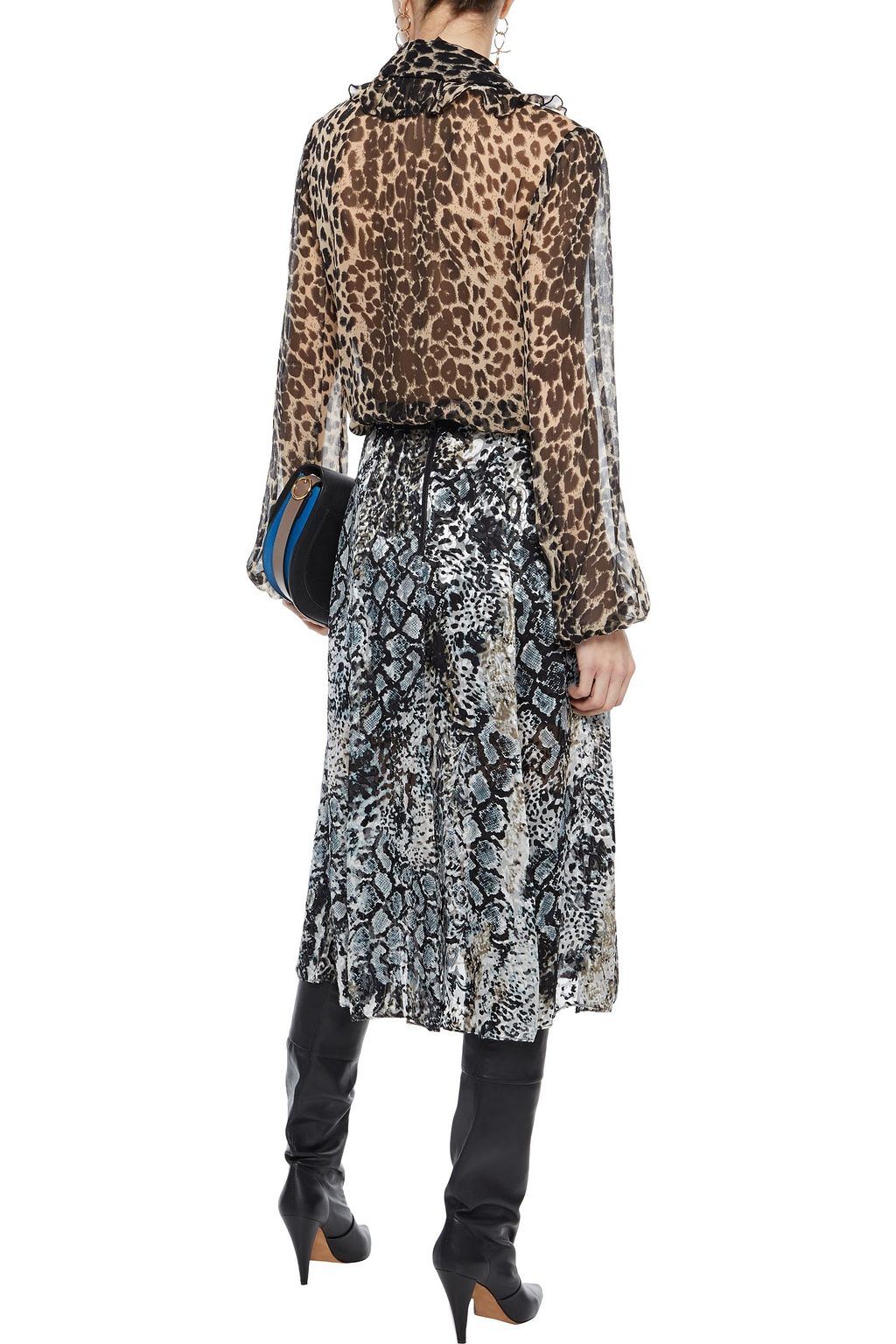 ALICE + OLIVIA Athena snake-print burnout crepe de chine midi skirt