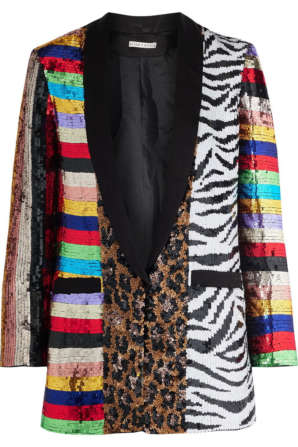 Alice + Olivia Woman Kylie Patchwork-effect Sequined Chiffon Blazer Black Size S