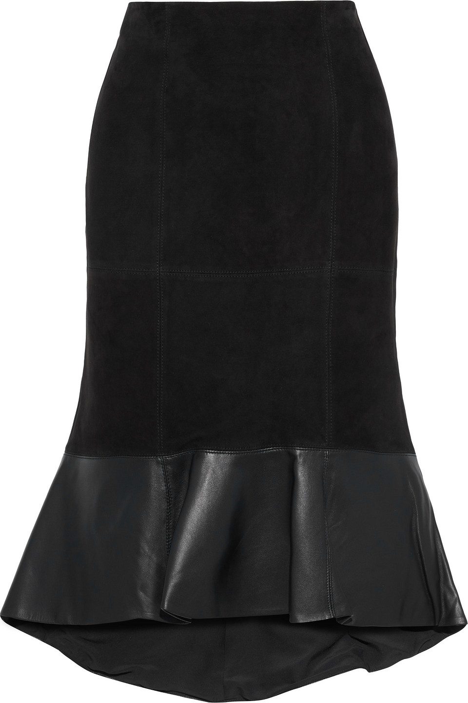 Alice + Olivia Woman Kina Fluted Leather-paneled Suede Skirt Black Size 4