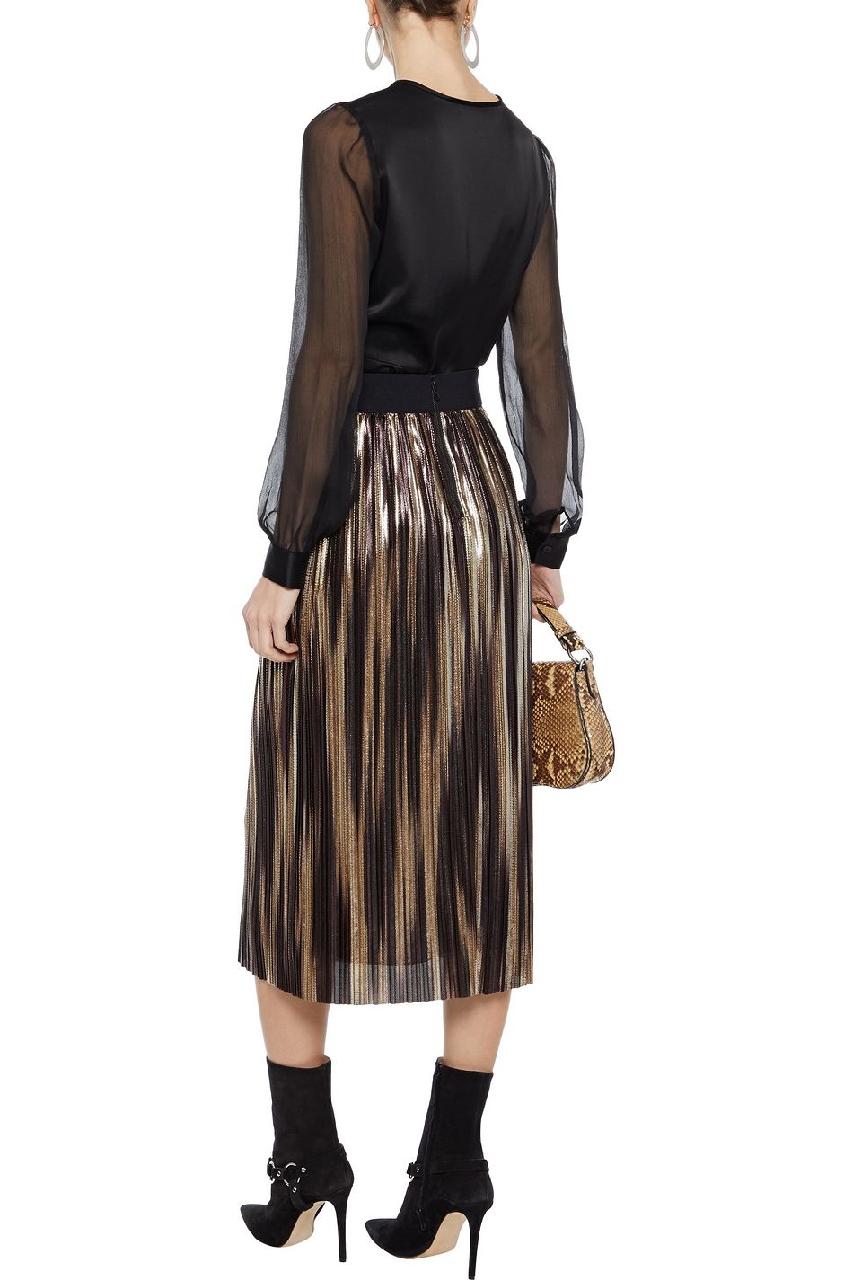 ALICE + OLIVIA Mikaela pleated twotone lamé midi skirt THE