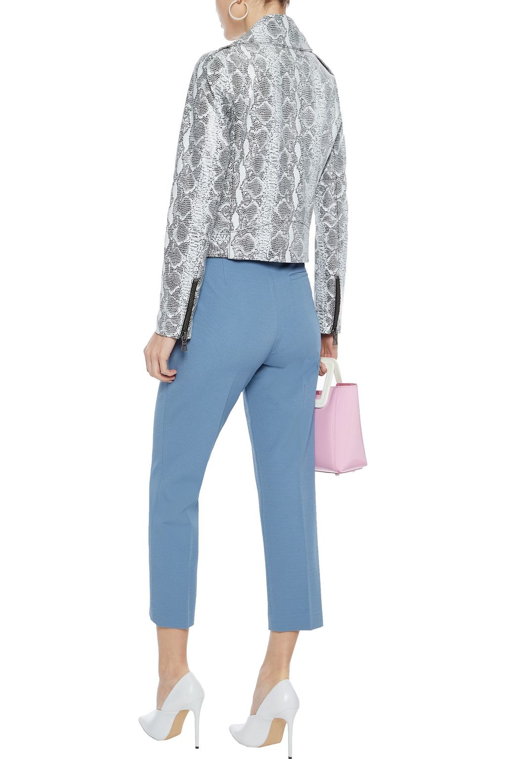 ALICE + OLIVIA Cody cropped snake-effect leather biker jacket
