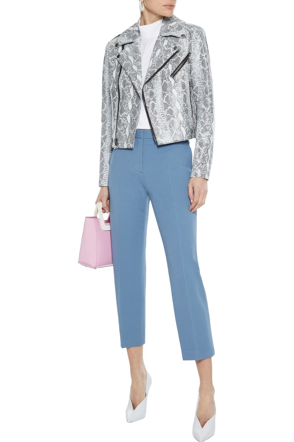 ALICE + OLIVIA Cody cropped snake-effect leather biker jacket