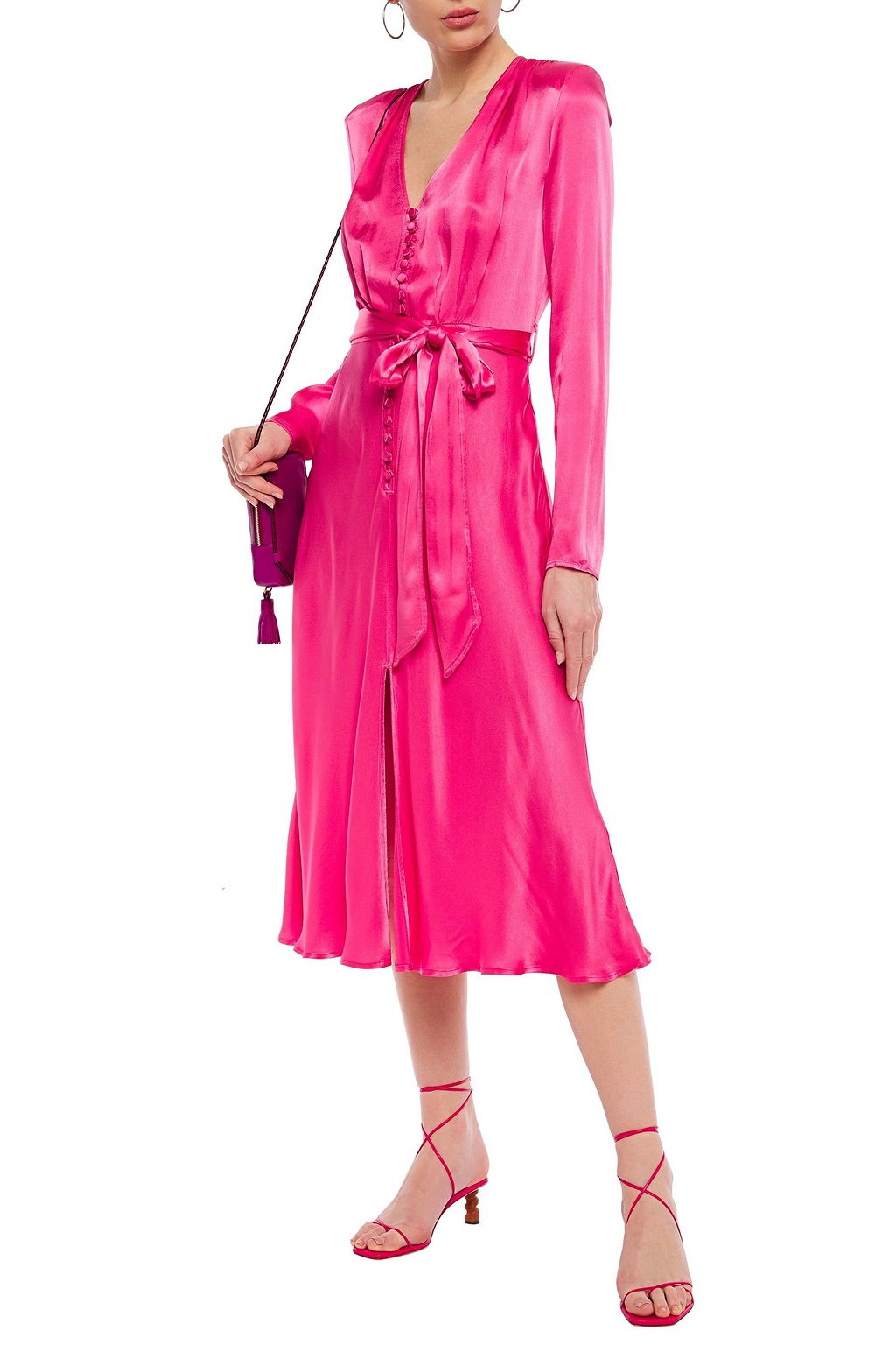 GHOST LONDON Meryl pleated satin-crepe midi dress