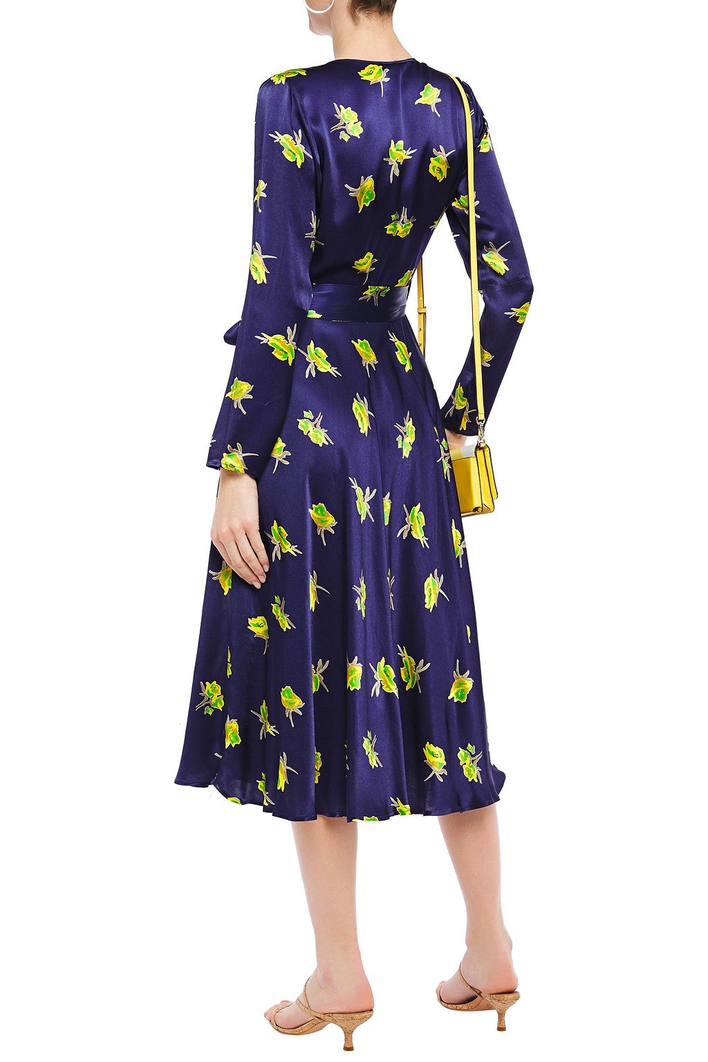 GHOST LONDON Orla floral-print satin midi wrap dress