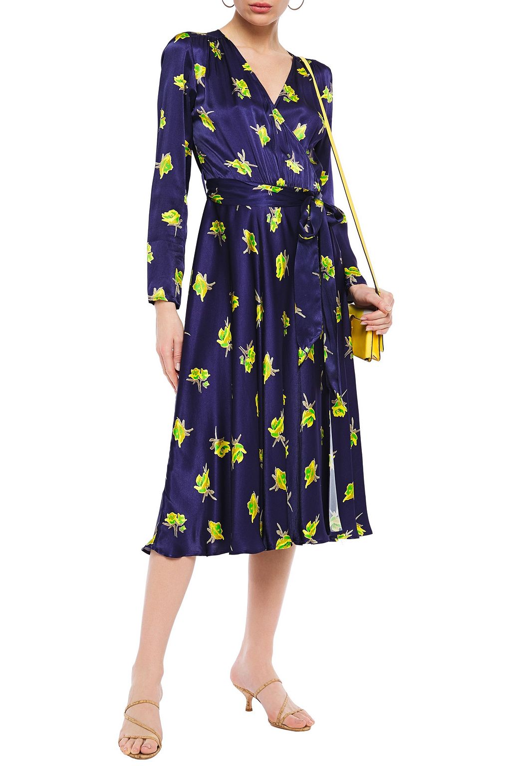 GHOST LONDON Orla floral-print satin midi wrap dress