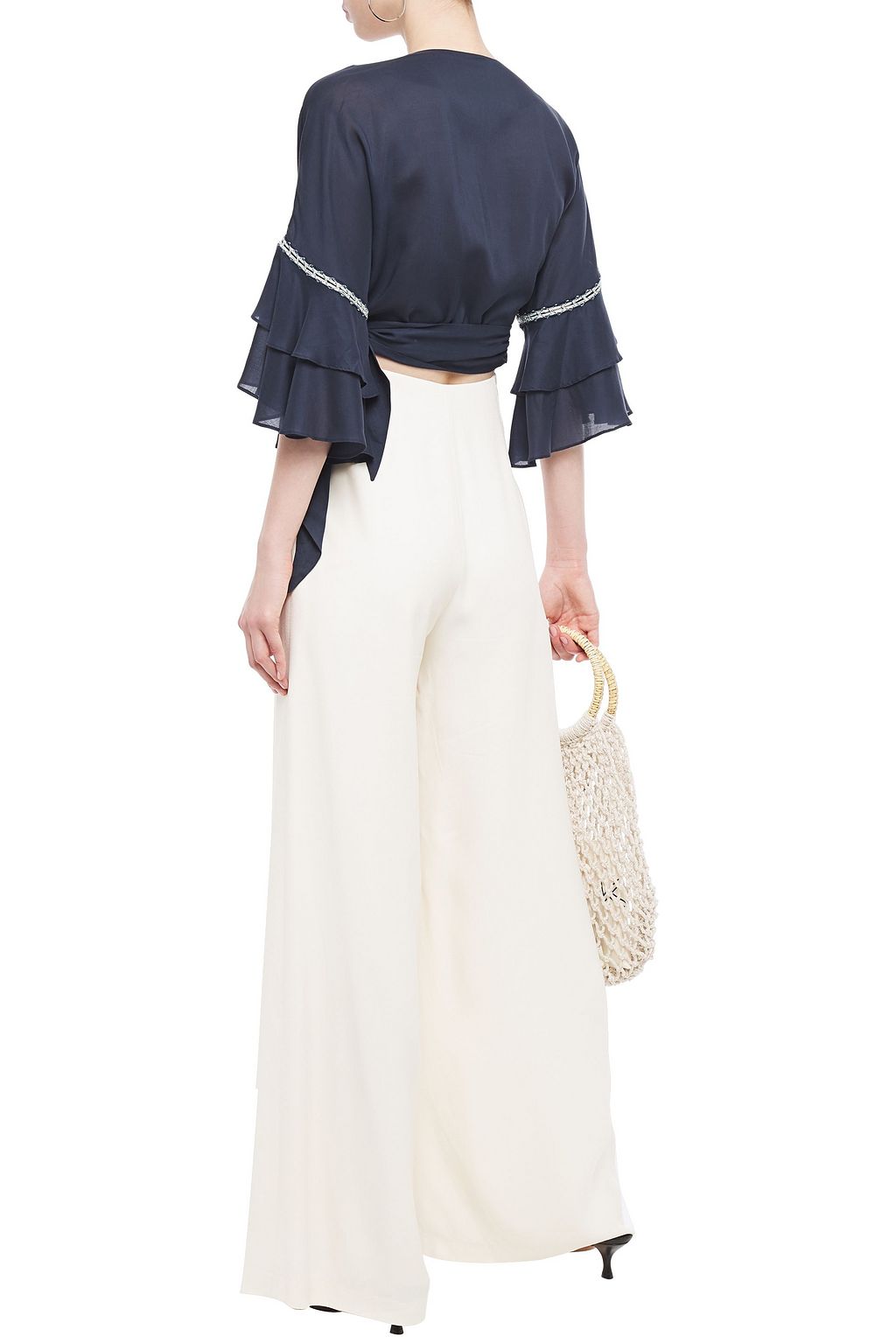 SIMKHAI Crochet-trimmed ruffled Tencel-gauze wrap top