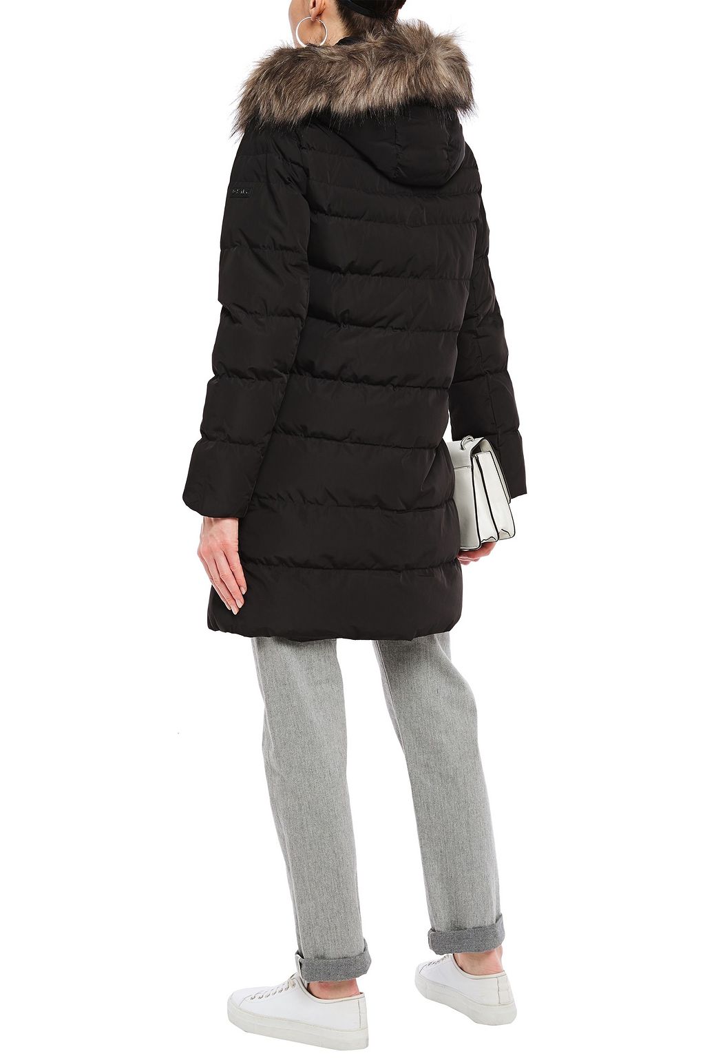 DKNY Faux fur-trimmed quilted shell hooded coat