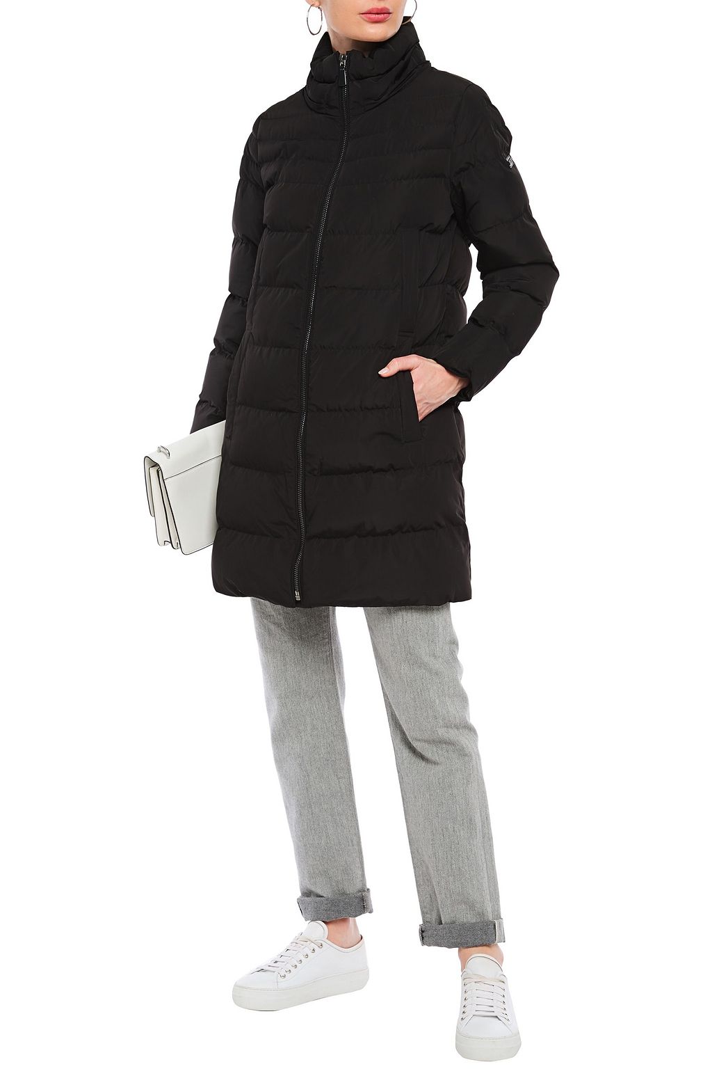 DKNY Faux fur-trimmed quilted shell hooded coat