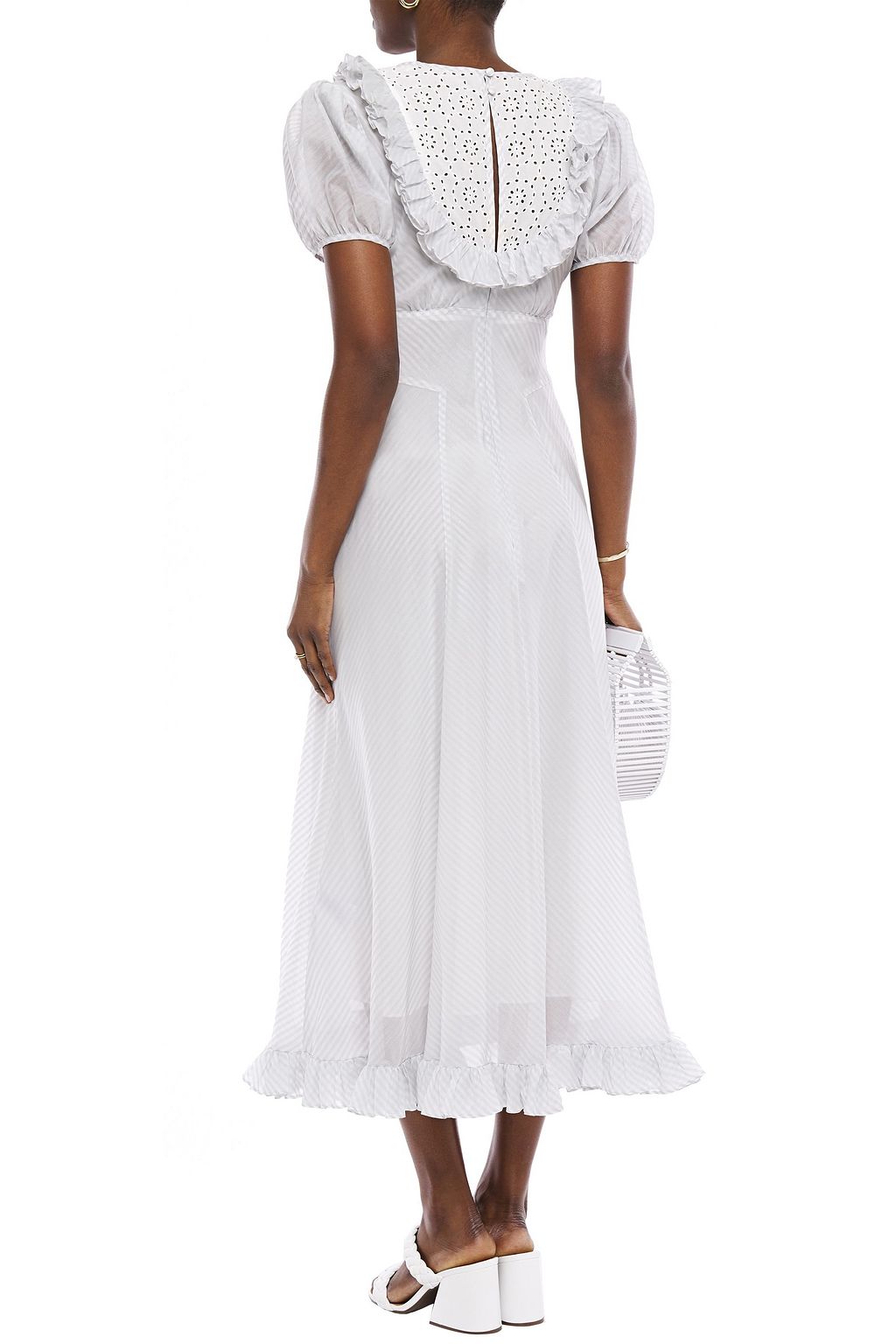 ALEXACHUNG Ruffled broderie anglaise-paneled striped voile midi dress