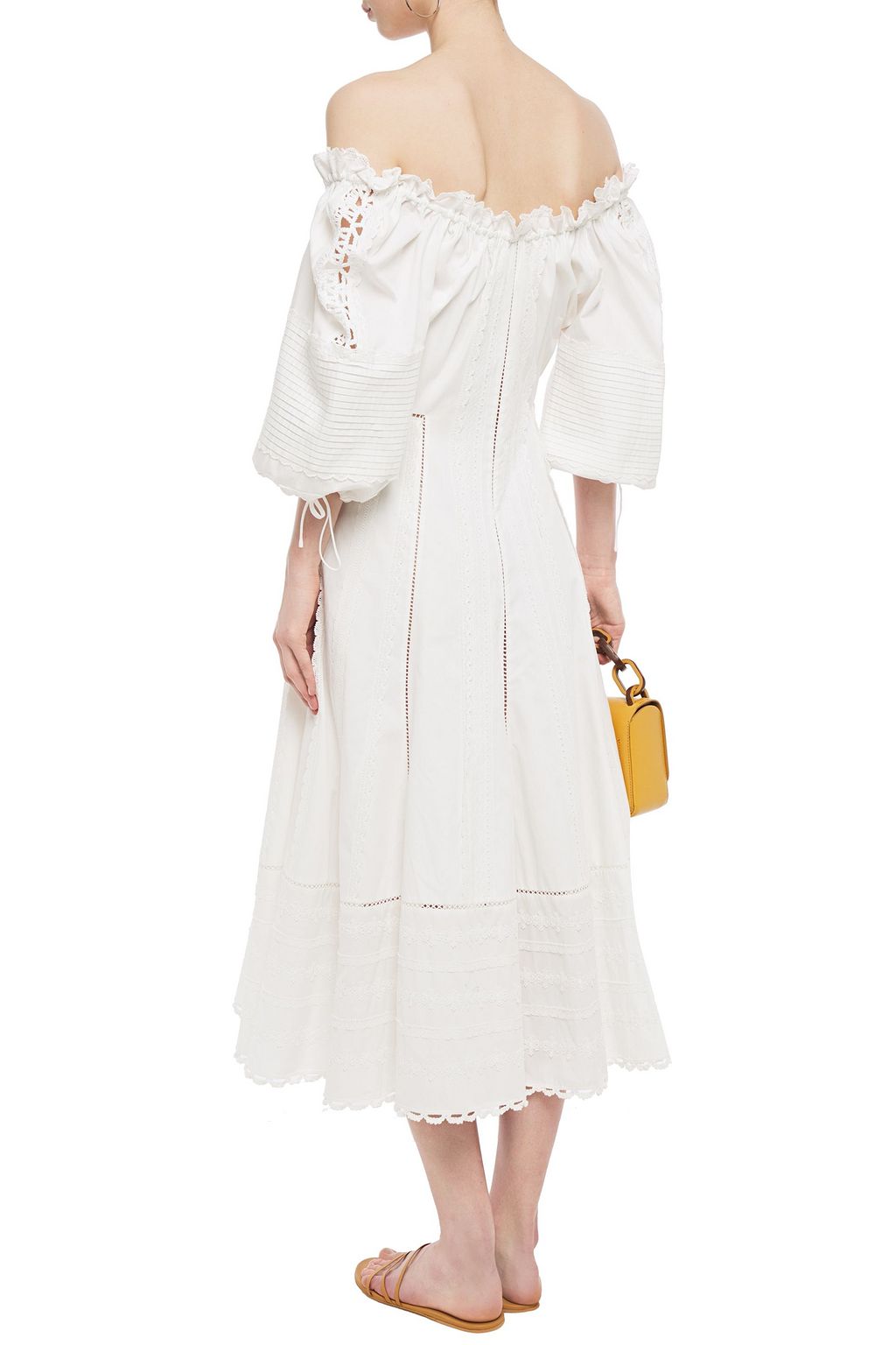 SIMKHAI Off-the-shoulder crochet-trimmed cotton midi dress