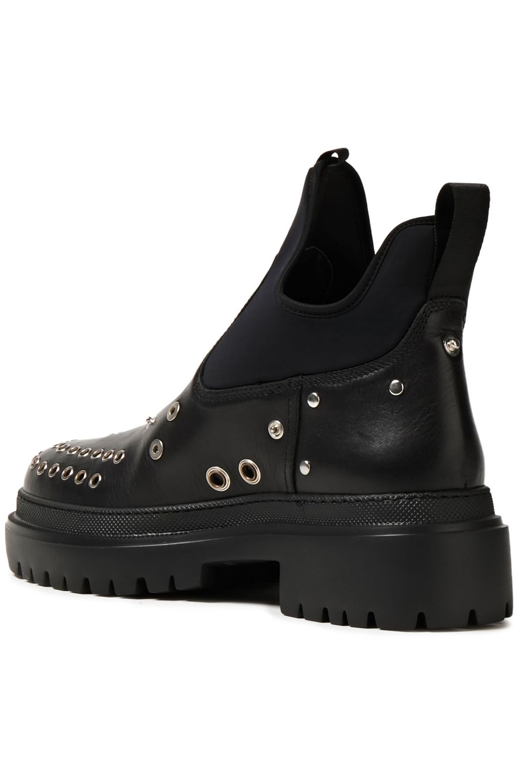 MCQ ALEXANDER MCQUEEN Tryb neoprene-paneled embellished leather ankle boots