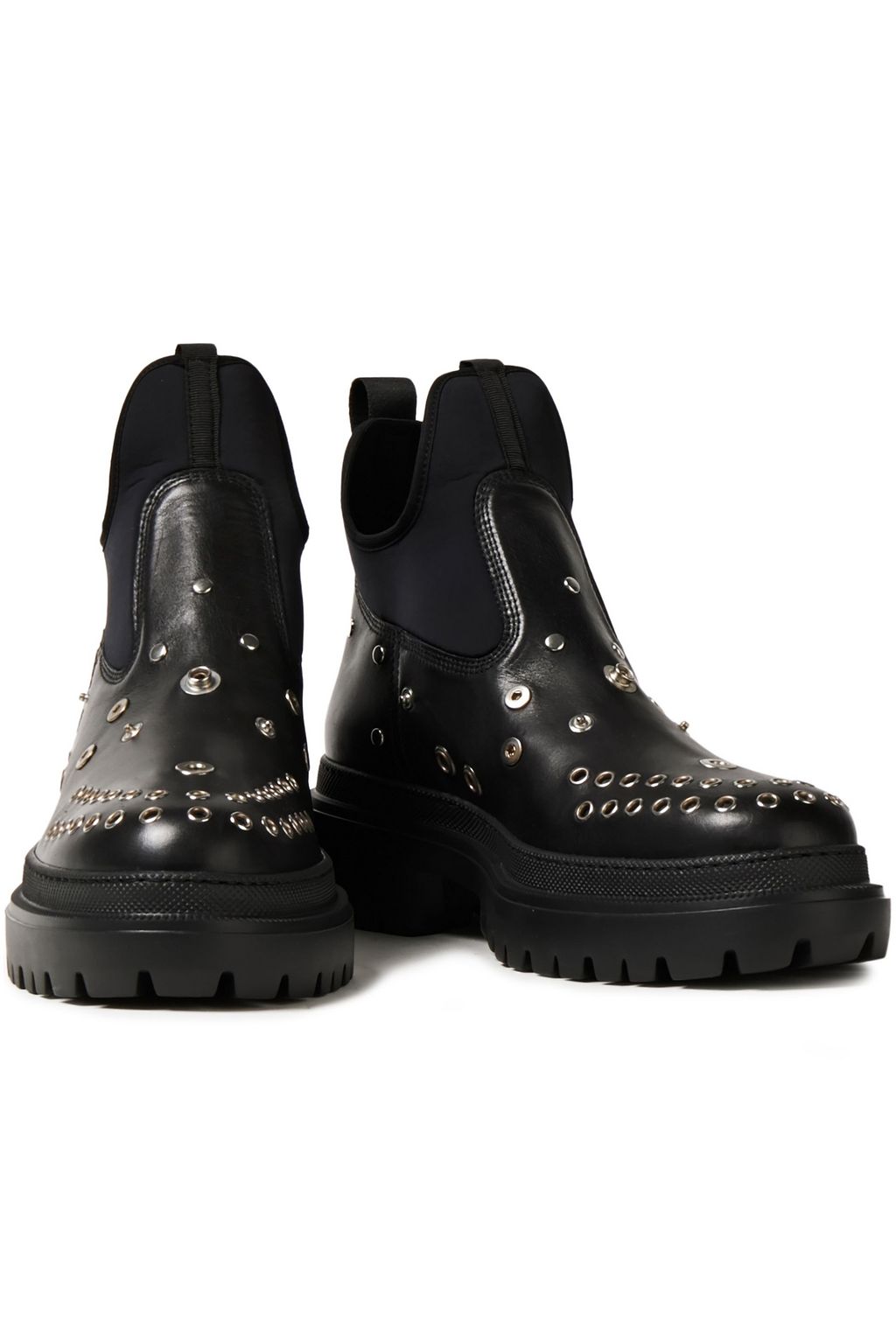 MCQ ALEXANDER MCQUEEN Tryb neoprene-paneled embellished leather ankle boots