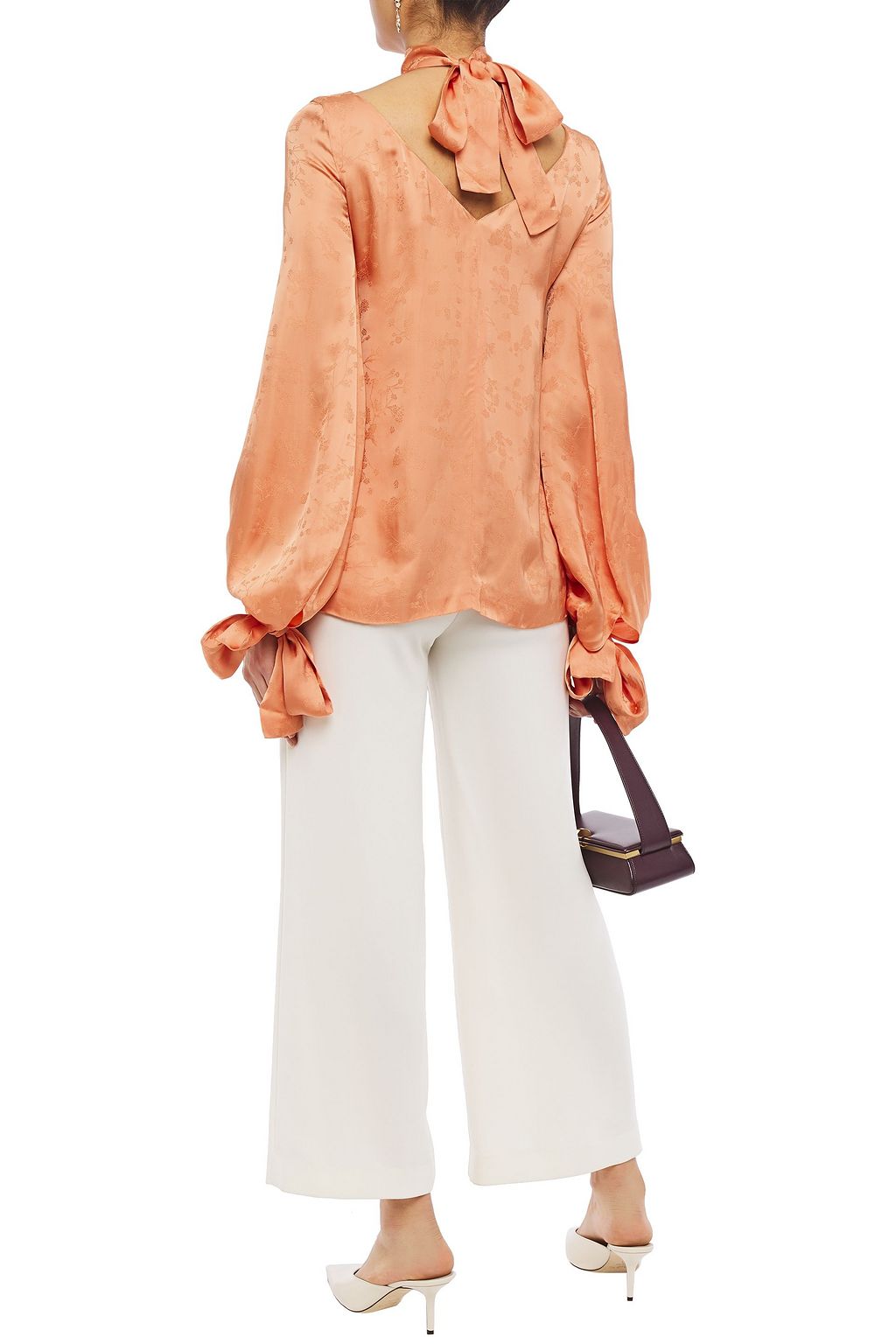 ROSETTA GETTY Cutout satin floral-jacquard blouse