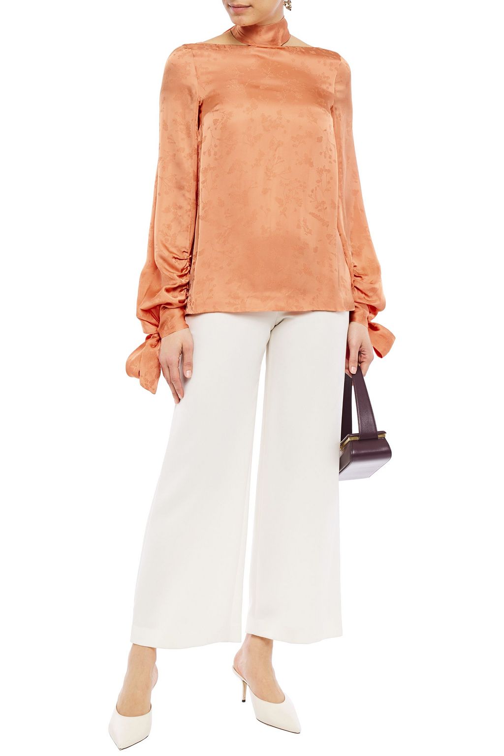 ROSETTA GETTY Cutout satin floral-jacquard blouse