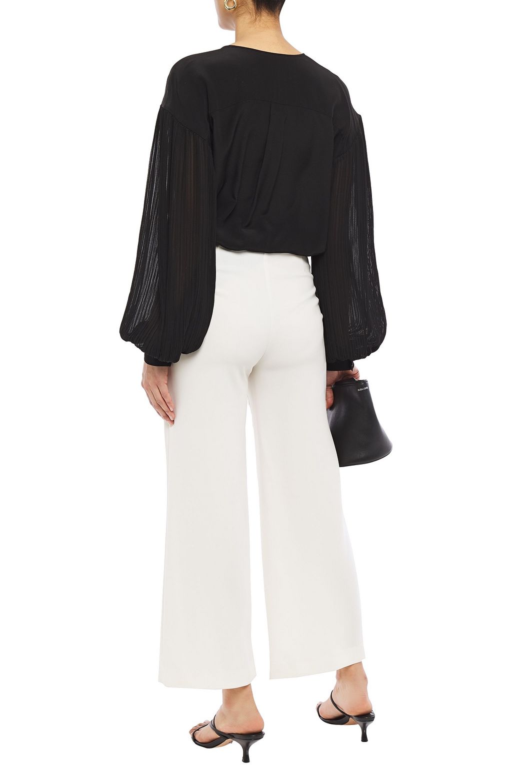 JOIE Kevia pleated crepon-paneled silk crepe de chine blouse