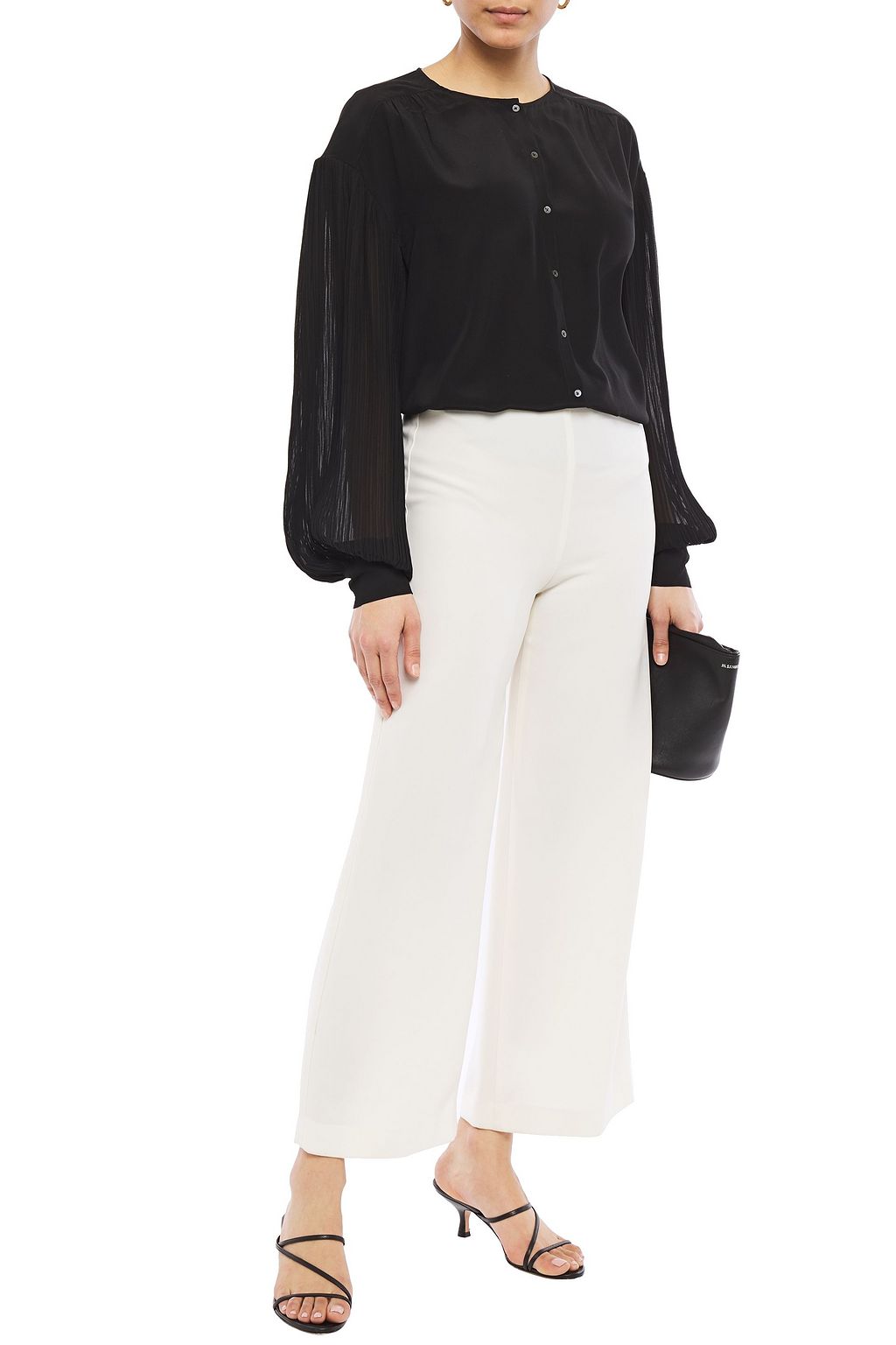 JOIE Kevia pleated crepon-paneled silk crepe de chine blouse