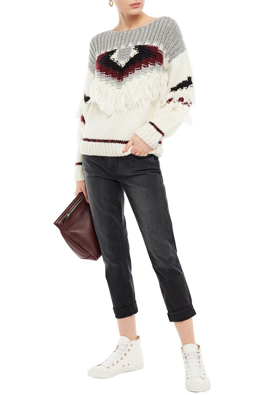 CURRENT/ELLIOTT Distressed high-rise straight-leg jeans