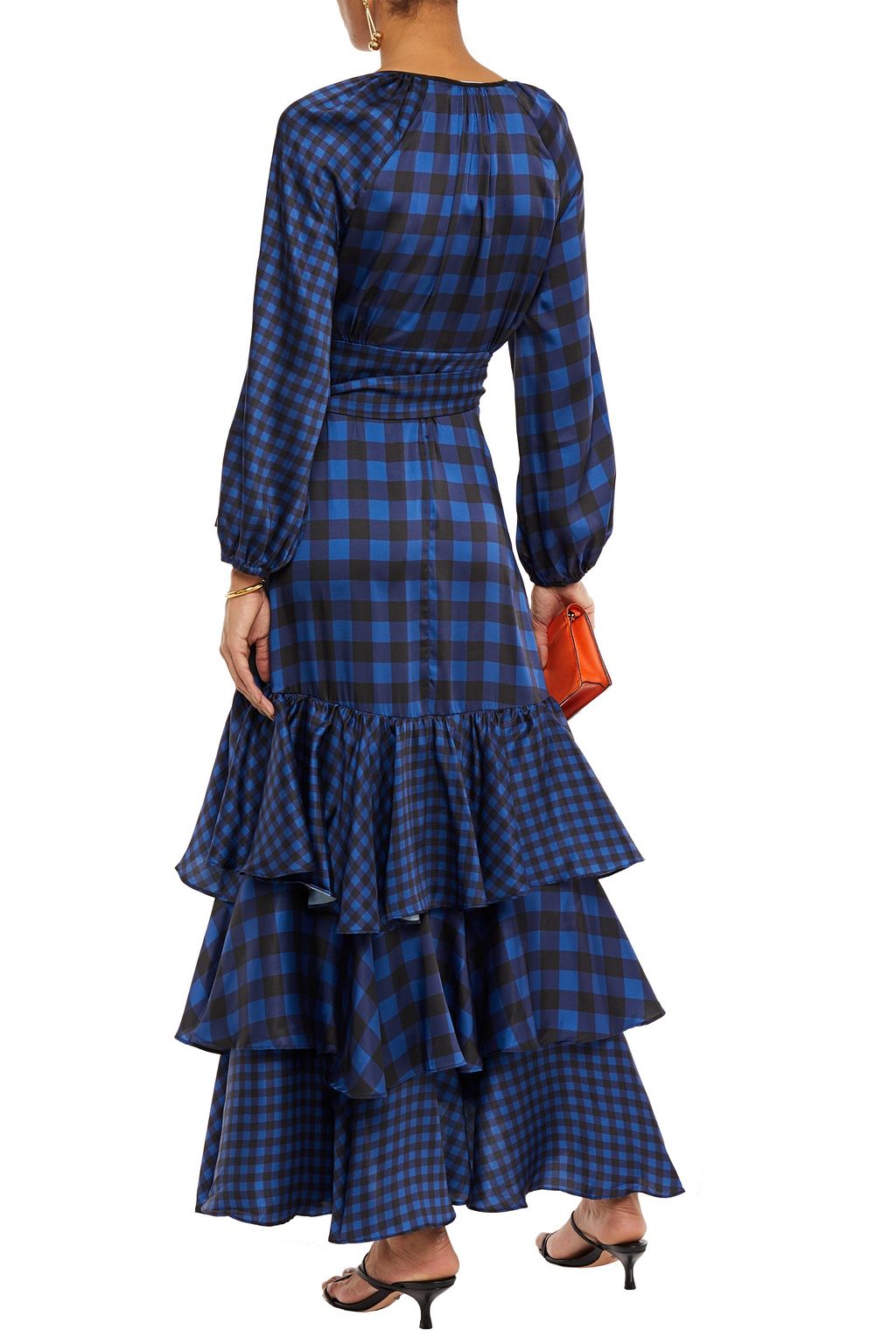 PAPER LONDON Neli tiered gingham silk-twill maxi wrap dress