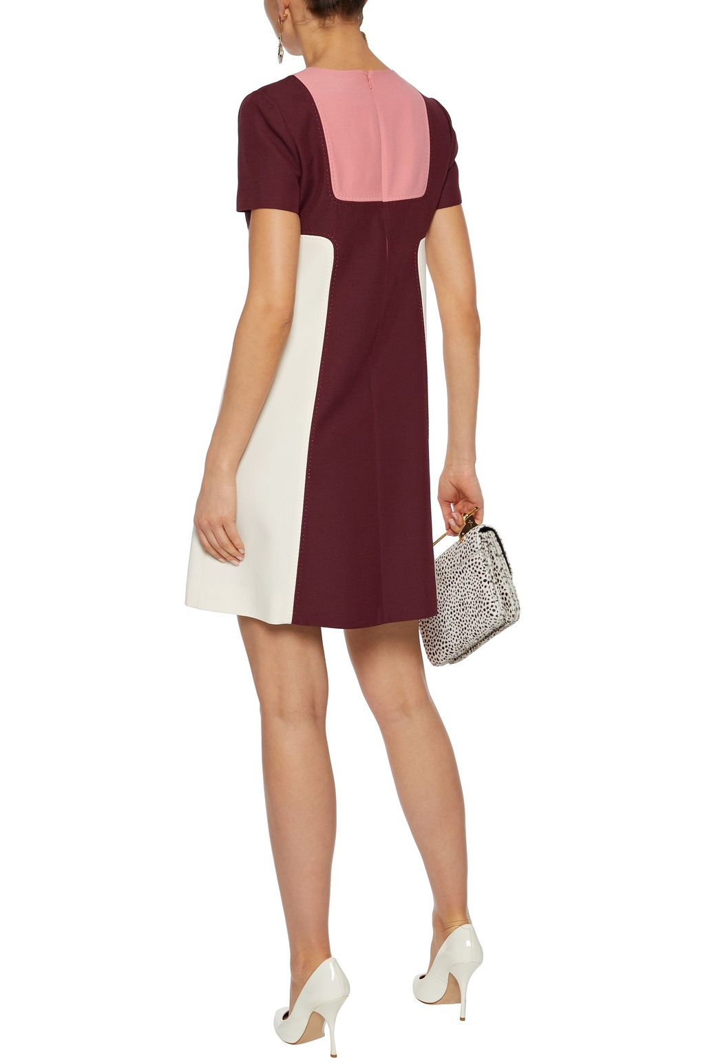 VALENTINO GARAVANI Color-block wool and silk-blend cady mini dress