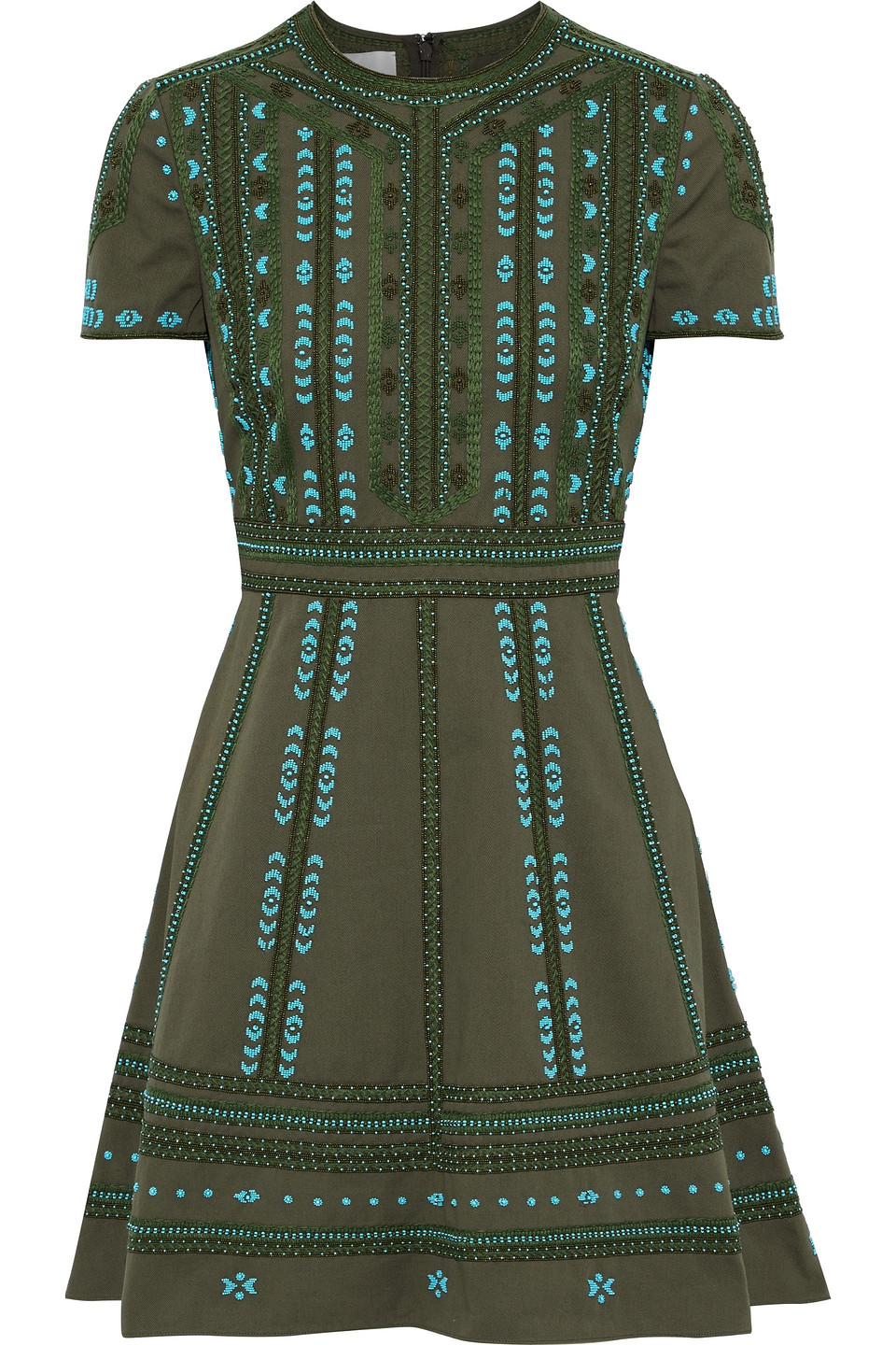 Valentino Woman Embellished Cotton-twill Mini Dress Army Green Size 44