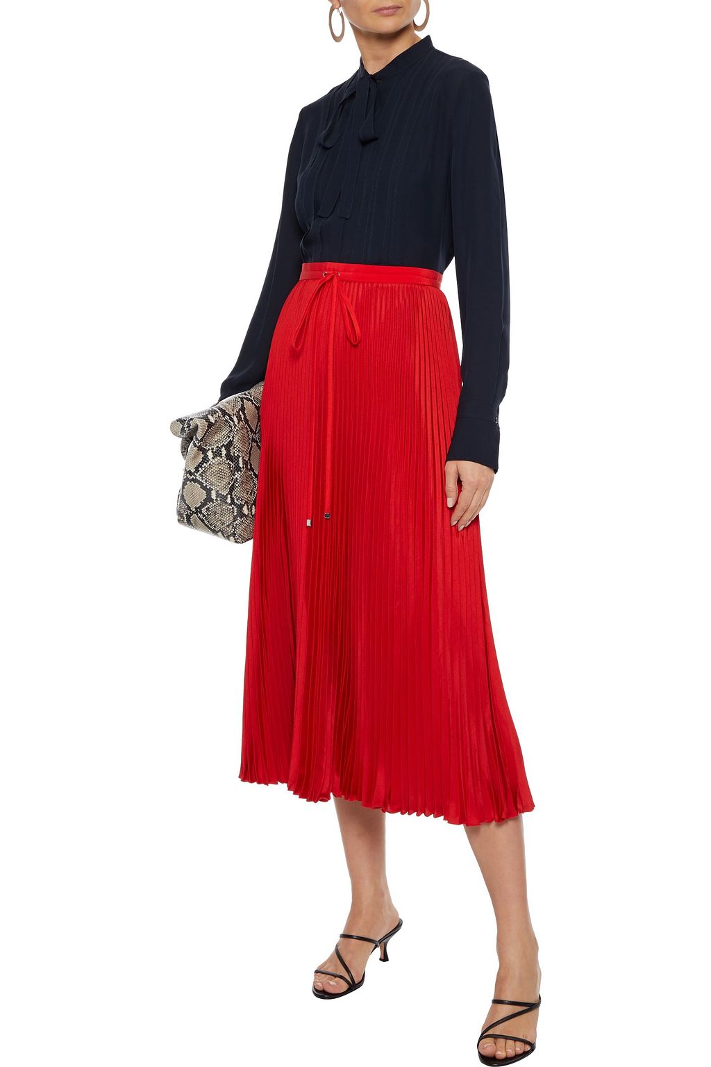 ELIE TAHARI Ledy pussy-bow pintucked silk crepe de chine blouse