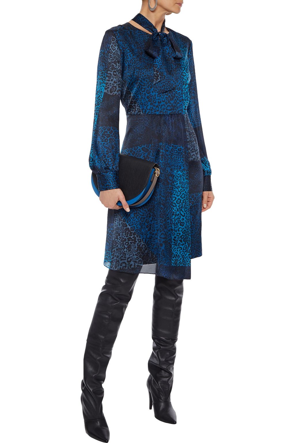 ELIE TAHARI Alara patchwork-effect leopard-print silk-satin dress