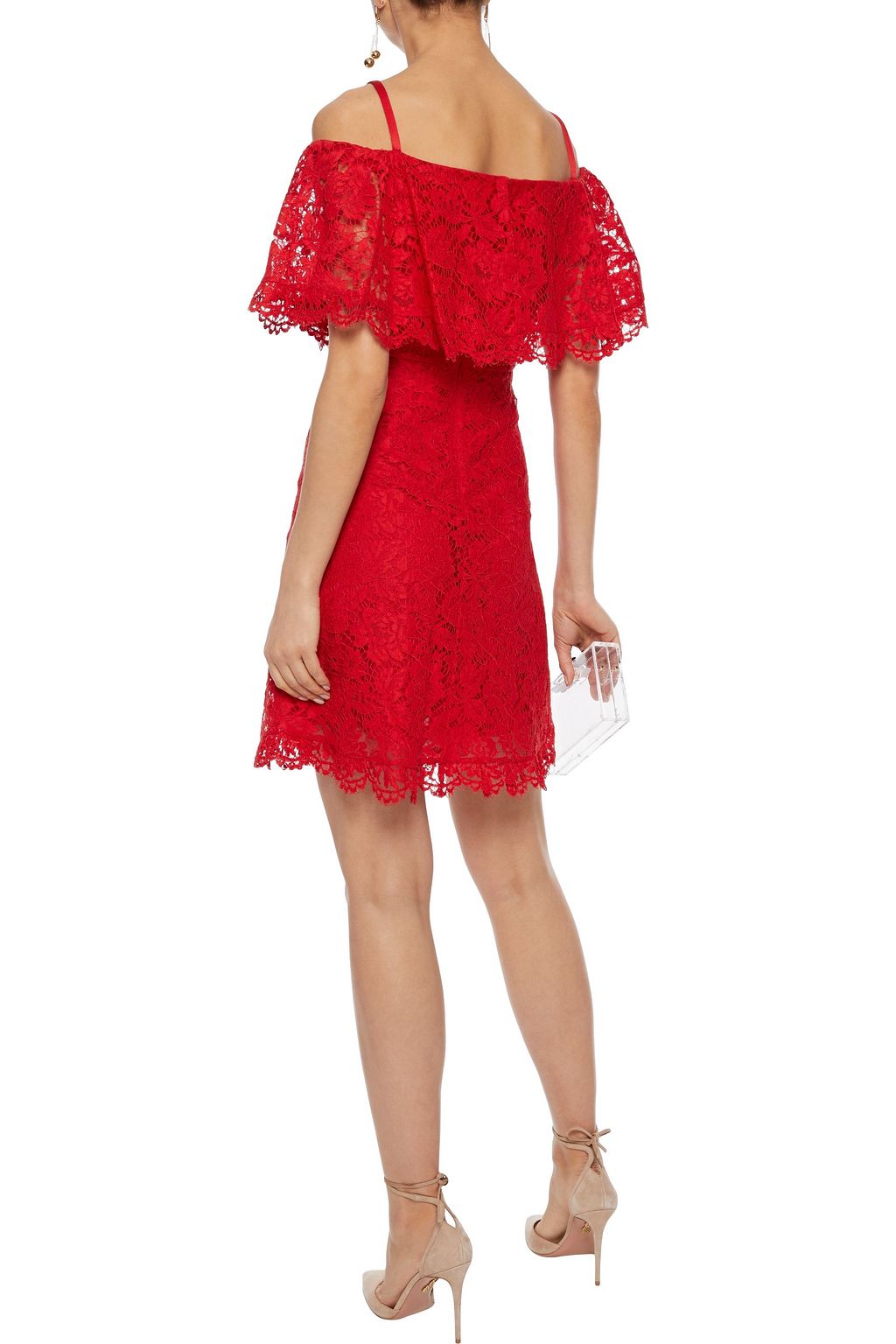 VALENTINO GARAVANI Cold-shoulder cotton-blend corded lace mini dress