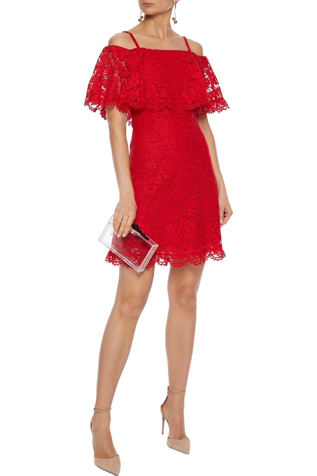 VALENTINO GARAVANI Cold-shoulder cotton-blend corded lace mini dress