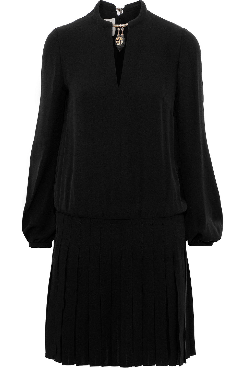 Valentino Woman Cutout Pleated Embellished Silk-crepe Mini Dress Black Size 2