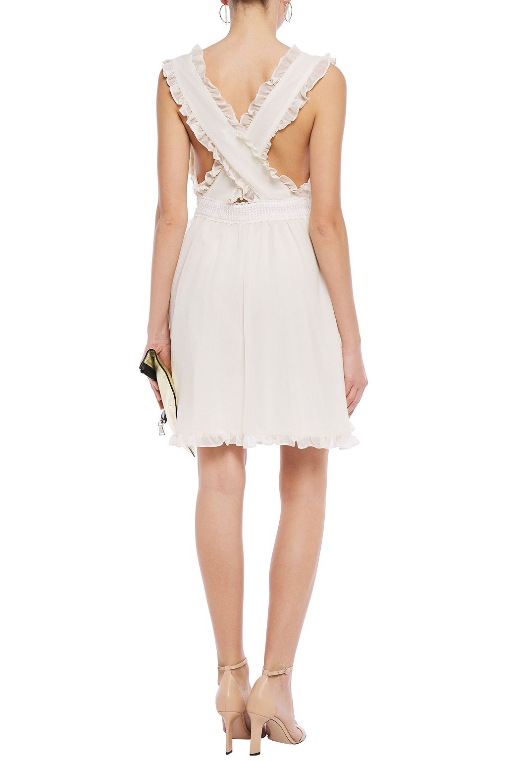 CLAUDIE PIERLOT Lace-trimmed ruffled crepon mini dress