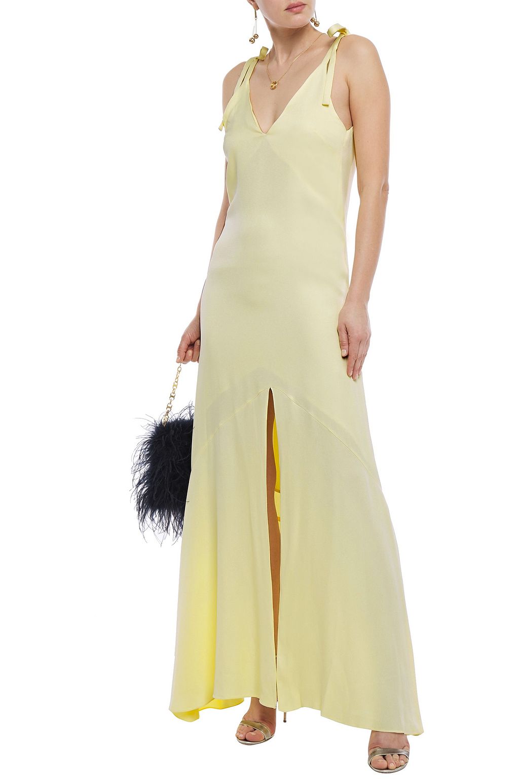 LES HÉROÏNES BY VANESSA COCCHIARO Bow-detailed satin-crepe slip dress