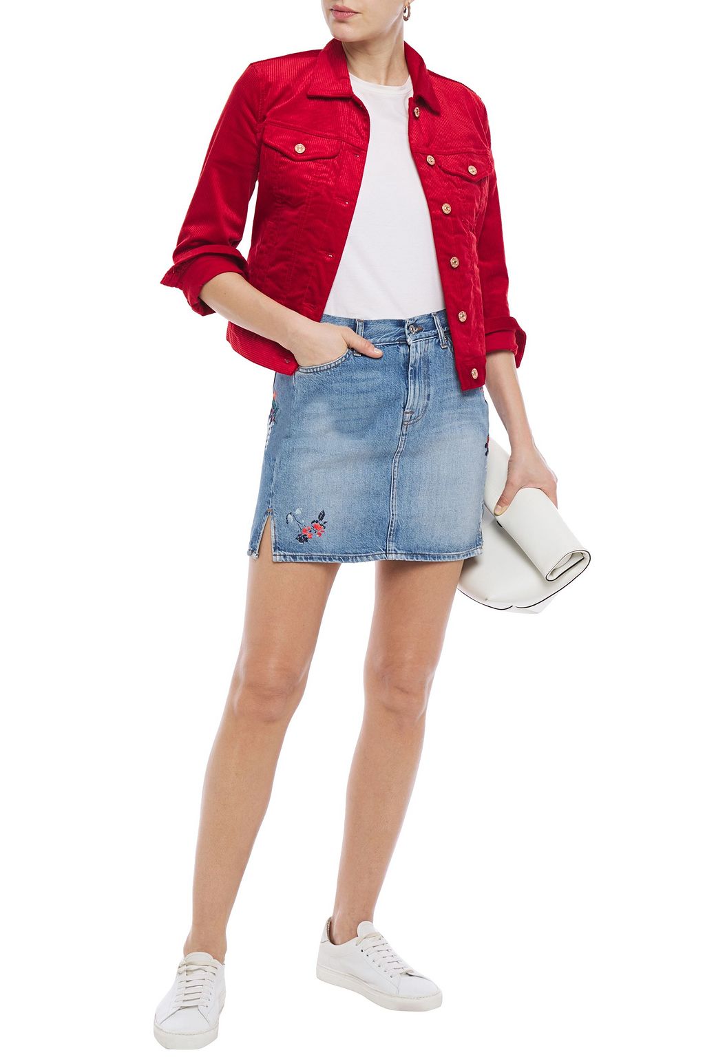 7 FOR ALL MANKIND Embroidered denim mini skirt