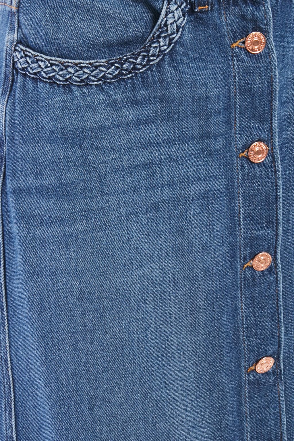 7 FOR ALL MANKIND Braid-trimmed denim maxi skirt